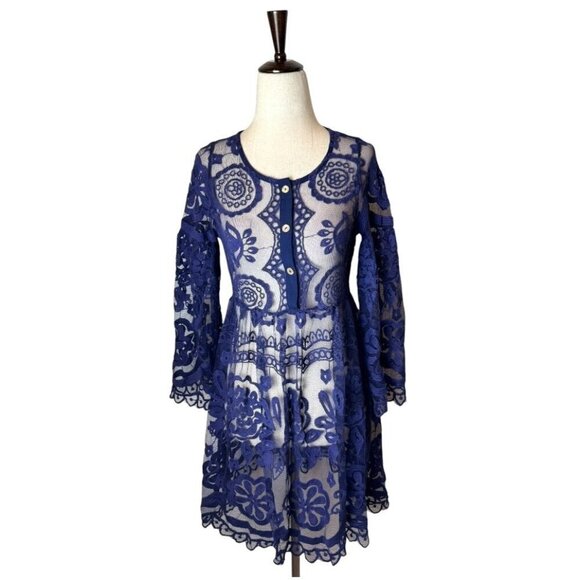 Jen's Pirate Booty Free People Dress Women Small Purple Crochet Lace El Sol Mini - Picture 1 of 11